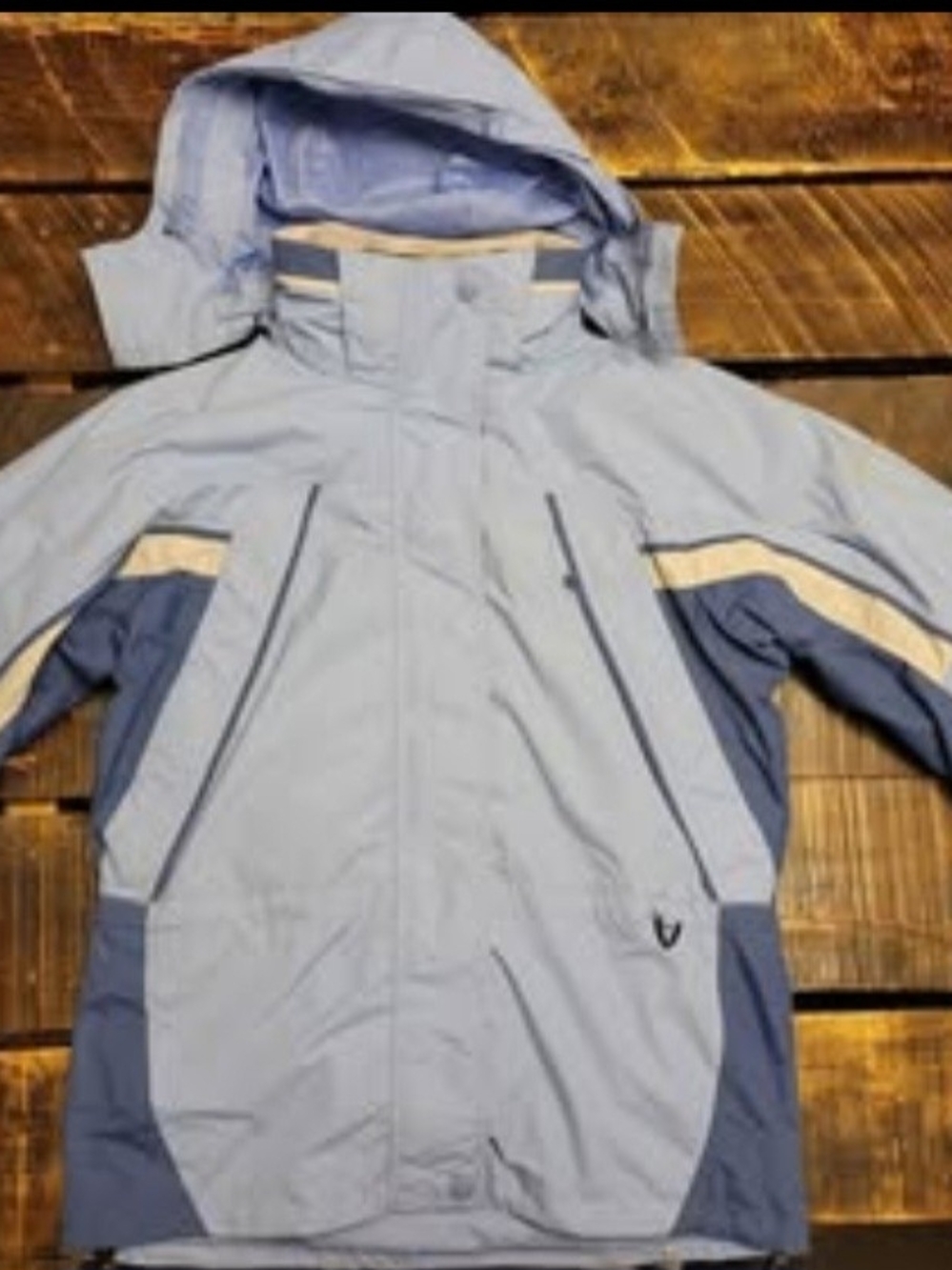 Womans Light Blue and Navy Hooded Fall/ Spring Jacket Size Small